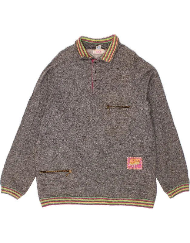 VINTAGE Mens Polo Neck Sweatshirt Jumper IT 54 XL Grey Hoodie with Batwing Sleeves Loose Dramatic