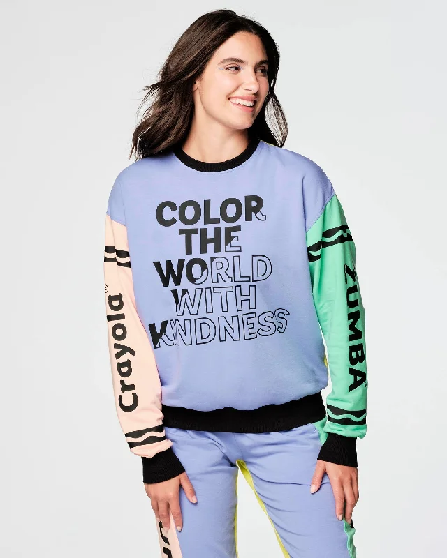 Zumba X Crayola Color With Kindness Sweatshirt Hoodie with Bell Sleeves Flared Feminine