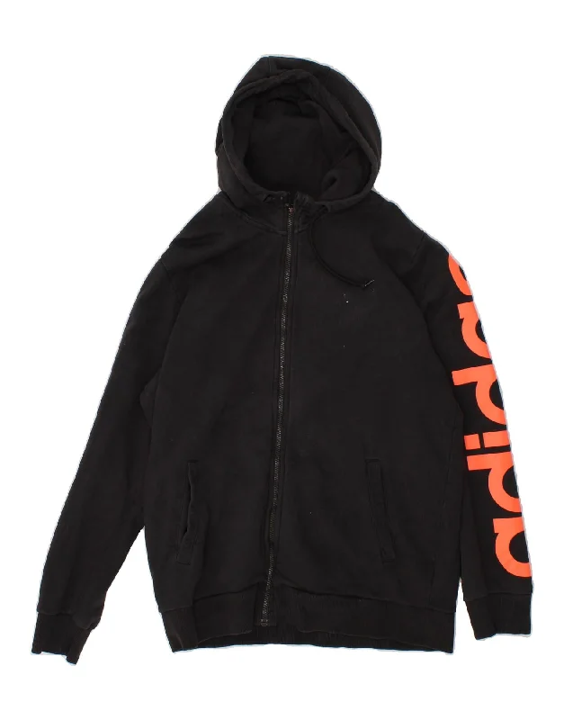 ADIDAS Mens Graphic Zip Hoodie Sweater Medium Black Cotton Fitted Loose Oversized