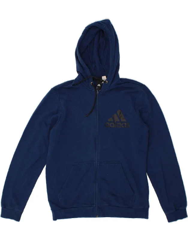 ADIDAS Mens Graphic Zip Hoodie Sweater Medium Navy Blue Elegant Classic Vintage