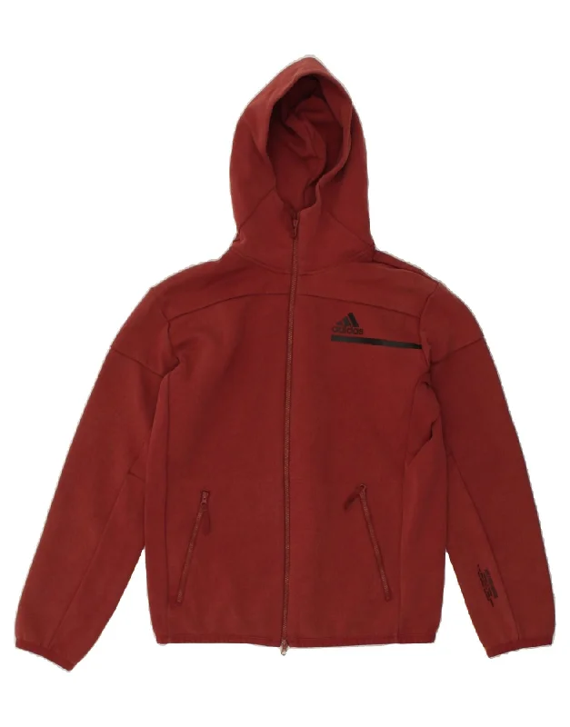 ADIDAS Mens Zip Hoodie Sweater Medium Burgundy Cotton Chenille Blend Fleece Blend Nylon Blend