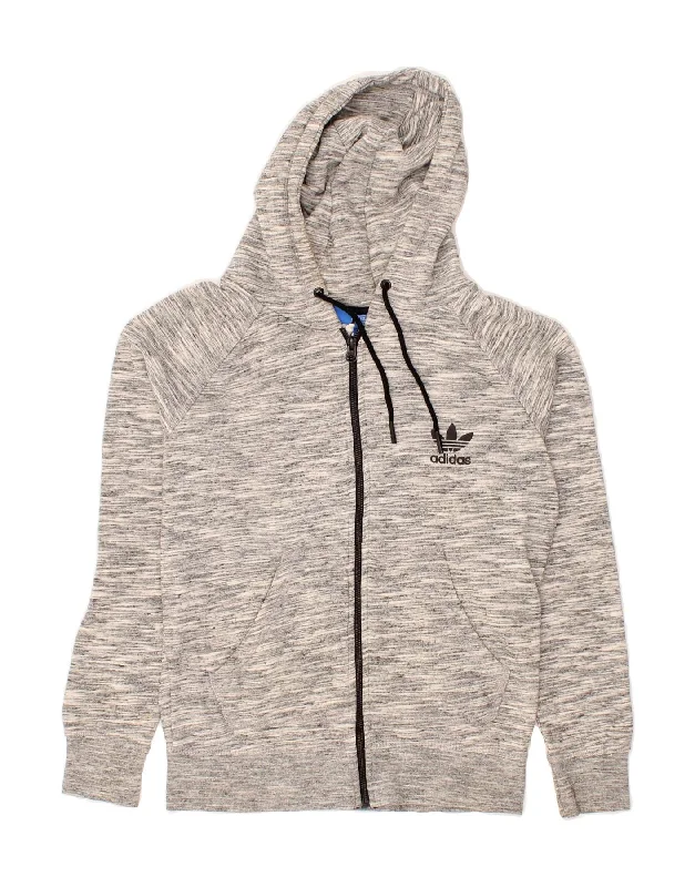 ADIDAS Womens Zip Hoodie Sweater UK 14 Large Grey Flecked Cotton Zippered Buttoned Snapped ADIDAS Womens Zip Hoodie Sweater UK 14 Large Grey Flecked Cotton Zippered Buttoned Snapped
