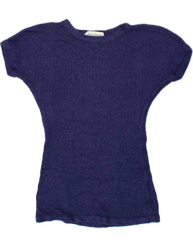 ALBERTA FERRETTI Womens Boat Neck Jumper Sweater UK 14 Medium Navy Blue Neon Metallic Matte ALBERTA FERRETTI Womens Boat Neck Jumper Sweater UK 14 Medium Navy Blue Neon Metallic Matte