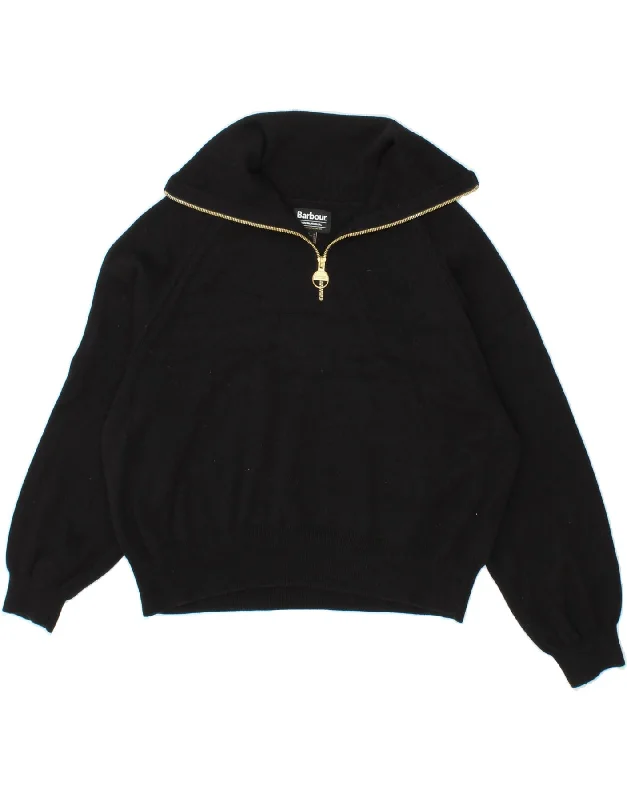 BARBOUR Womens Oversized Zip Neck Jumper Sweater UK 16 Large Black Cotton Tailored Straight A-Line BARBOUR Womens Oversized Zip Neck Jumper Sweater UK 16 Large Black Cotton Tailored Straight A-Line
