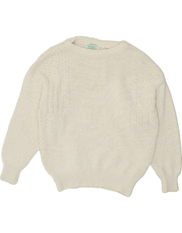 BENETTON Womens Boat Neck Jumper Sweater UK 16 Large White Cotton Casual Formal Business