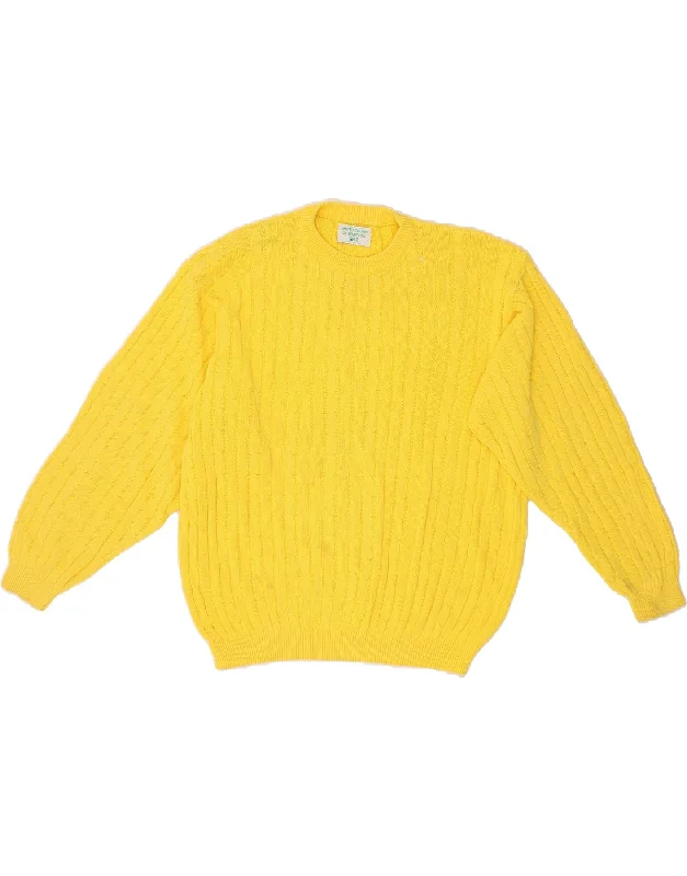 BENETTON Womens Crew Neck Jumper Sweater UK 16 Large Yellow Cotton Solid Color Striped Floral Print BENETTON Womens Crew Neck Jumper Sweater UK 16 Large Yellow Cotton Solid Color Striped Floral Print