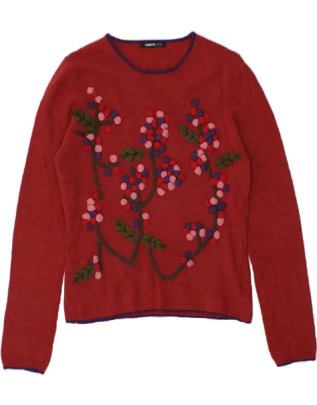 CERRUTI Womens Graphic Boat Neck Jumper Sweater UK 12 Medium Red Floral Real Fur Shearling Chenille CERRUTI Womens Graphic Boat Neck Jumper Sweater UK 12 Medium Red Floral Real Fur Shearling Chenille