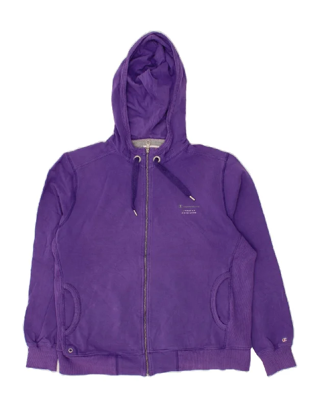 CHAMPION Womens Easy Fit Zip Hoodie Sweater UK 18 XL Purple Cotton Beaded Sweater Sequined Faux Fur
