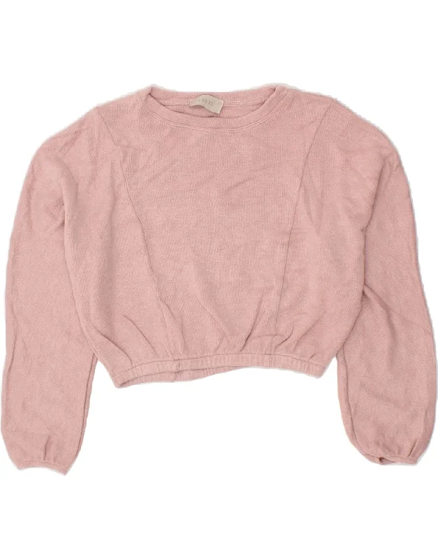 COAST Womens Crop Boat Neck Jumper Sweater UK 14 Medium Pink Viscose Herringbone Houndstooth Plaid