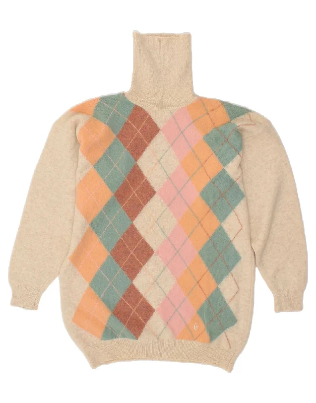 CONTE OF FLORENCE Womens Roll Neck Jumper Sweater UK 16 Large Beige Handmade Hand-knitted Hand-woven