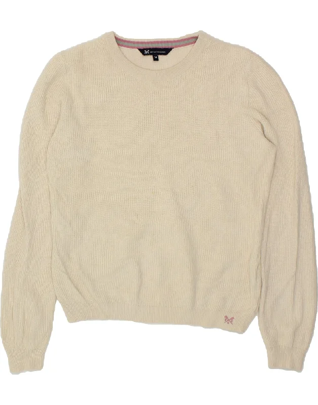 CREW CLOTHING Womens Crew Neck Jumper Sweater UK 14 Large Off White Cotton Modern Contemporary Chic