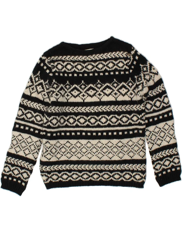 EDDIE BAUER Womens Boat Neck Jumper Sweater UK 14 Medium Black Fair Isle Satin Fabric Silk Fabric Chiffon Fabric EDDIE BAUER Womens Boat Neck Jumper Sweater UK 14 Medium Black Fair Isle Satin Fabric Silk Fabric Chiffon Fabric