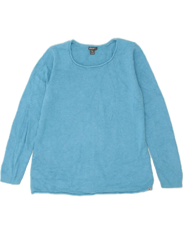 EDDIE BAUER Womens Boat Neck Jumper Sweater UK 16 Large Blue Cotton Terry Blend Velvet Blend Canvas Blend