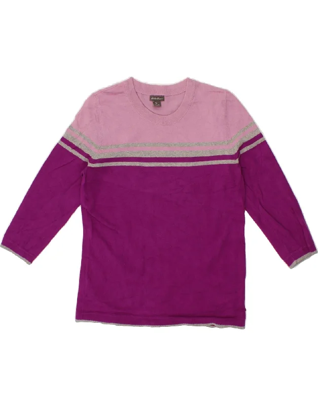 EDDIE BAUER Womens Crew Neck Jumper Sweater UK 12 Medium Pink Colourblock Solid Color Striped Floral Print EDDIE BAUER Womens Crew Neck Jumper Sweater UK 12 Medium Pink Colourblock Solid Color Striped Floral Print
