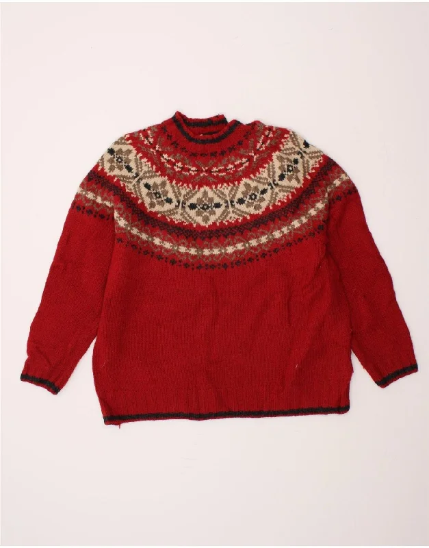 EDDIE BAUER Womens Turtle Neck Jumper Sweater UK 16 Large Red Fair Isle Plaid Sweater Polka Dot Checkered