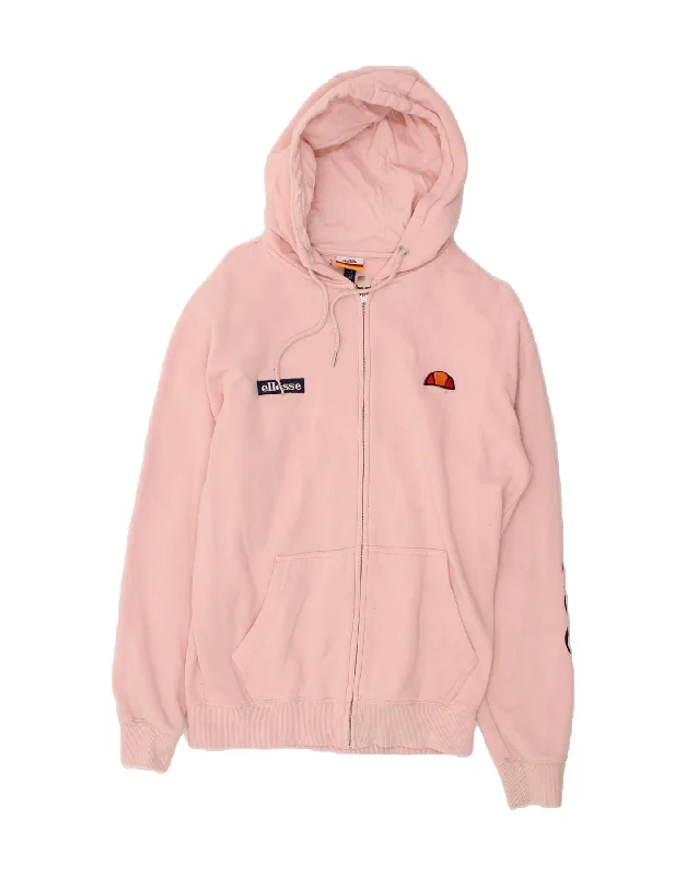 ELLESSE Womens Graphic Zip Hoodie Sweater UK 10 Small  Pink Cotton Hooded Caped Shawl Collar