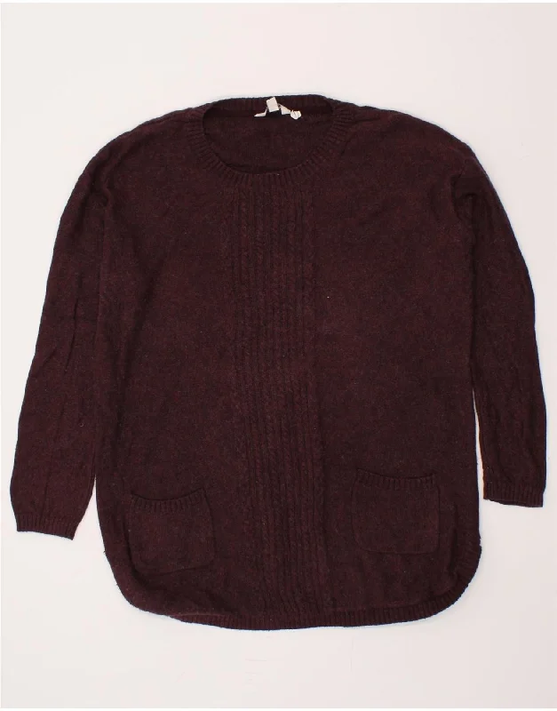 FAT FACE Womens Crew Neck Jumper Sweater UK 14 Medium Burgundy Cotton Toggled Drawstring Belted