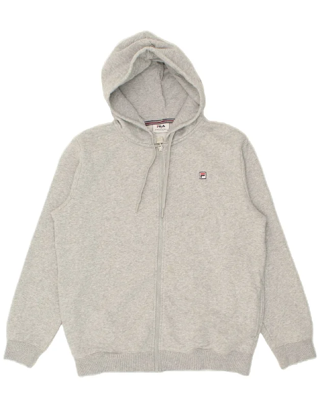 FILA Mens Zip Hoodie Sweater Medium Grey Cotton Satin Blend Silk Blend Wool Blend