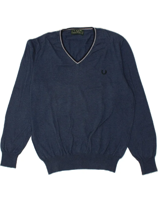 FRED PERRY Womens V-Neck Jumper Sweater UK 20 2XL Navy Blue Cotton Toggled Drawstring Belted FRED PERRY Womens V-Neck Jumper Sweater UK 20 2XL Navy Blue Cotton Toggled Drawstring Belted