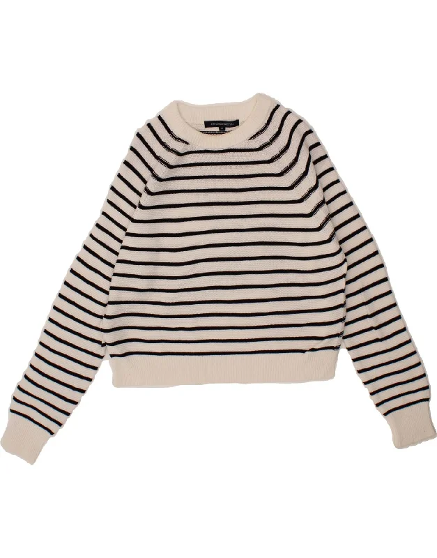 FRENCH CONNECTION Womens Crop Boat Neck Jumper Sweater UK 14 Medium White Lightweight Heavyweight Midweight