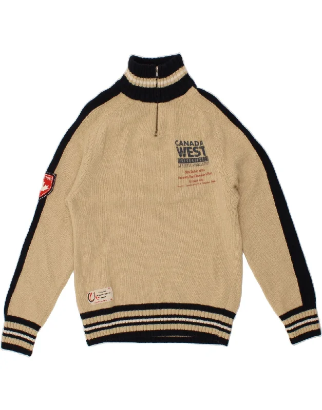 GREENSTONE PARK Womens Zip Neck Jumper Sweater UK 14 Medium Beige Knit Fabric Woven Fabric Fleece Fabric