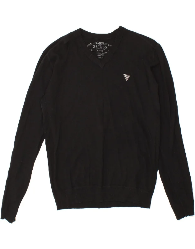 GUESS Womens V-Neck Jumper Sweater UK 16 Large Black Cotton Long Sweater Short Sweater Cropped Sweater GUESS Womens V-Neck Jumper Sweater UK 16 Large Black Cotton Long Sweater Short Sweater Cropped Sweater