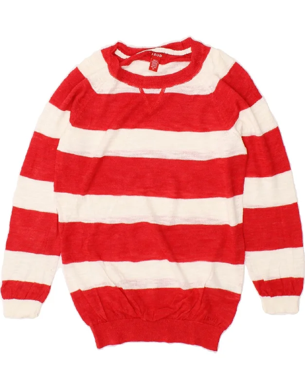 IZOD Womens Boat Neck Jumper Sweater UK 6 XS Red Striped Ramie Chenille Fabric Brocade Fabric Lace Fabric