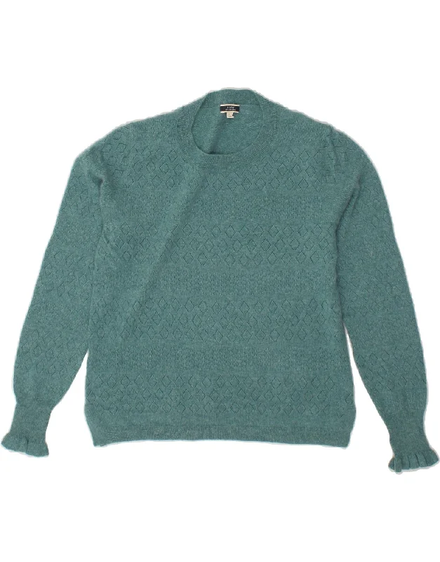 J. CREW Womens Crew Neck Jumper Sweater UK 16 Large Green Cashmere Chenille Brocade Lace