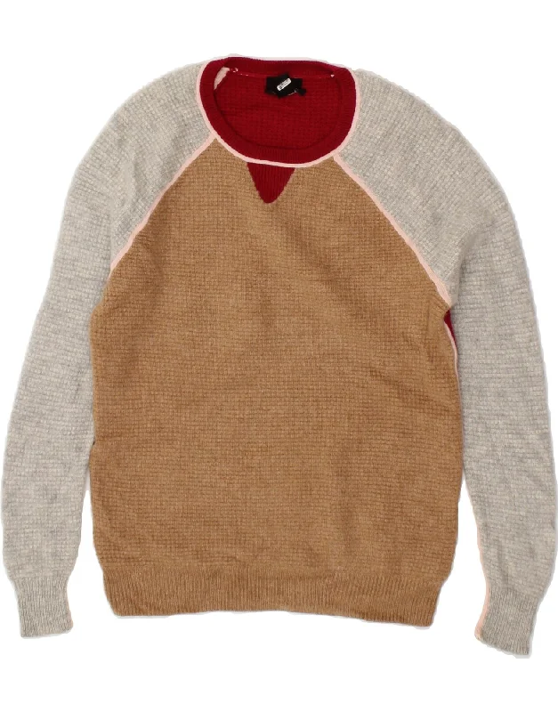 J. CREW Womens Crew Neck Jumper Sweater UK 6 XS Multicoloured Colourblock Cable Knit Ribbed Knit Lace Knit