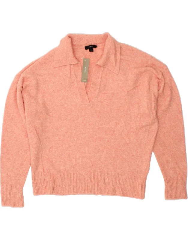 J. CREW Womens Polo Neck Jumper Sweater UK 16 Large Pink Polyester Rayon Fabric Velvet Fabric Corduroy Fabric