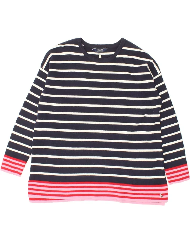 JOULES Womens Boat Neck Jumper Sweater UK 14 Large Navy Blue Striped Terry Terry Cloth Terry Knit