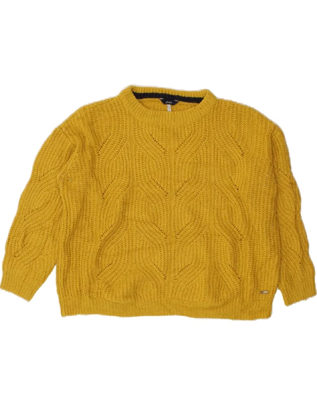 JOULES Womens Boat Neck Jumper Sweater UK 14 Large Yellow Polyamide Graphic Sweater Embroidered Appliqued