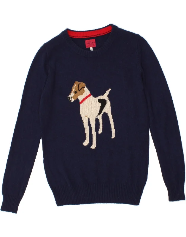 JOULES Womens Graphic Boat Neck Jumper Sweater UK 12 Medium  Navy Blue Denim Fabric Leather Fabric Suede Fabric