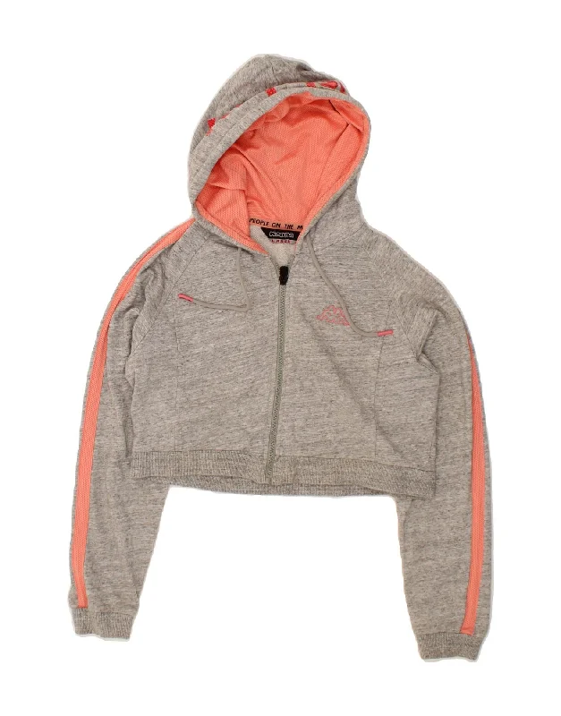 KAPPA Womens Crop Graphic Zip Hoodie Sweater UK 16 Large Grey Cotton Soft Cozy Warm