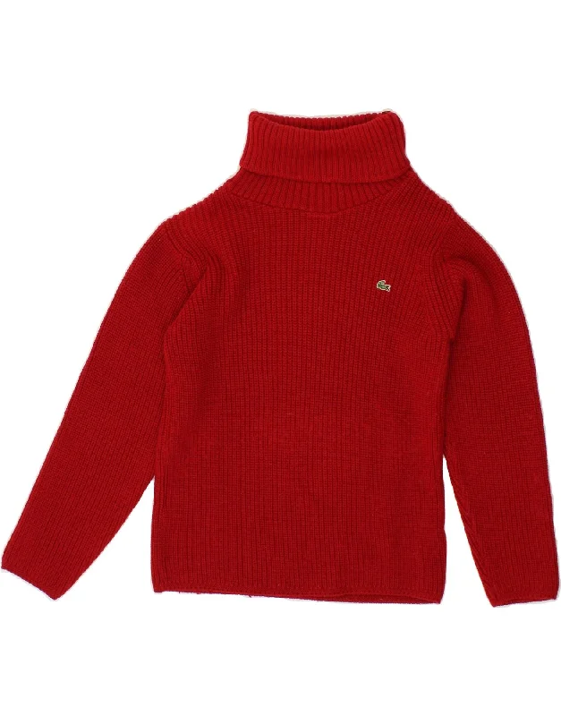 LACOSTE Womens Roll Neck Jumper Sweater Size 38 Medium Red Virgin Wool Fitted Slim Tailored