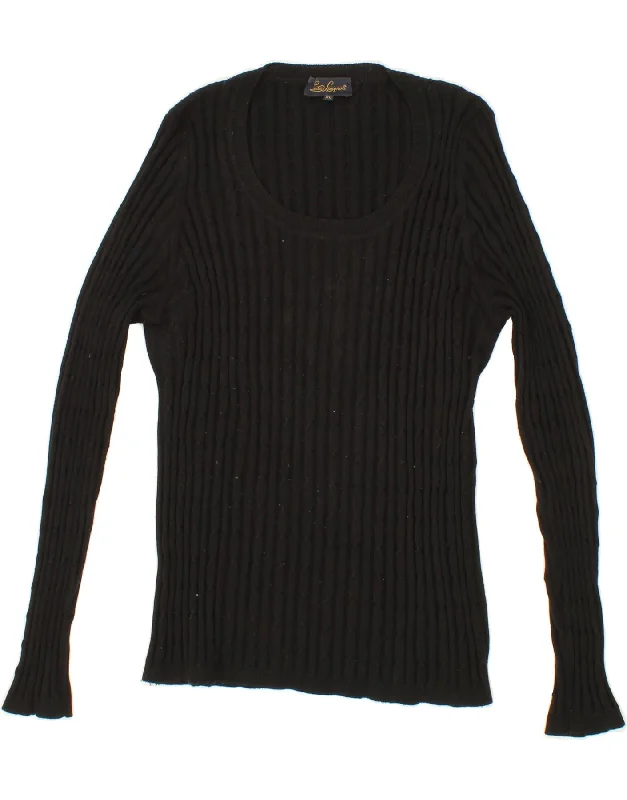 LUISA SPAGNOLI Womens Boat Neck Jumper Sweater UK 18 XL Black Virgin Wool Boat Neck Shawl Collar Notched Collar