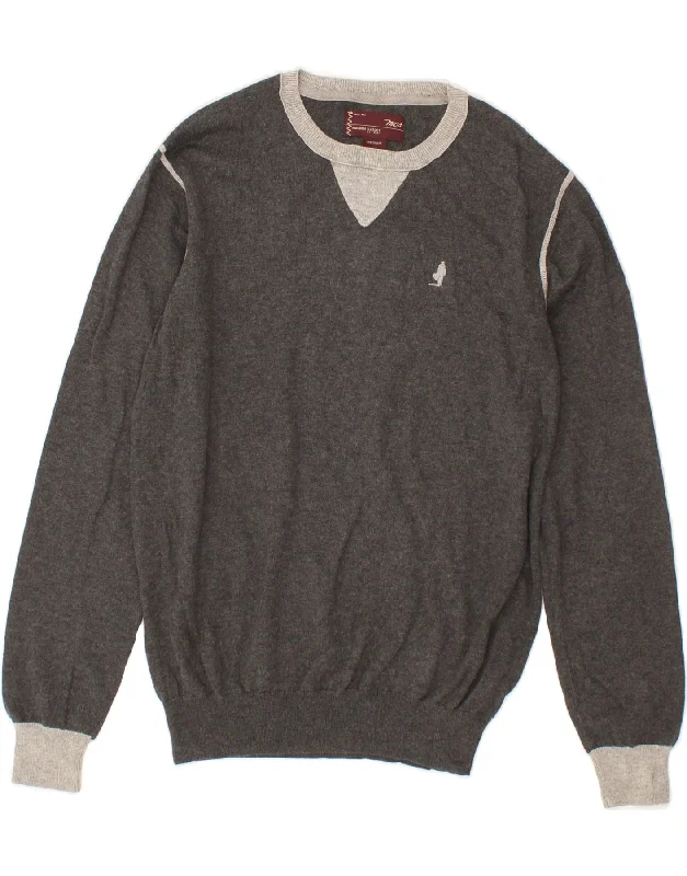 MARLBORO CLASSICS Womens Crew Neck Jumper Sweater UK 14 Medium Grey Cotton Houndstooth Herringbone Solid
