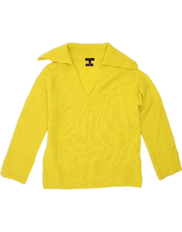 MASSIMO DUTTI Womens Oversized Polo Neck Jumper Sweater UK 10 Small Yellow High Neck Crew Neck V-Neck