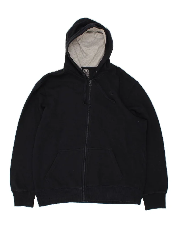 NEW BALANCE Mens Zip Hoodie Sweater XL Navy Blue Cotton Print Jacquard Patchwork