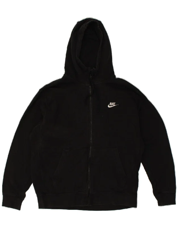 NIKE Mens Zip Hoodie Sweater Large Black Cotton Cashmere Blend Cotton Blend Poly Blend