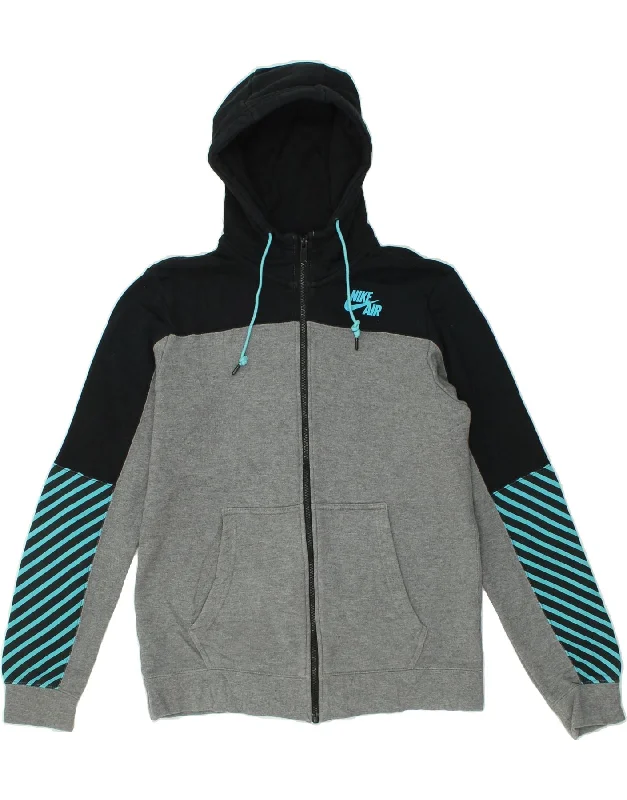 NIKE Mens Zip Hoodie Sweater Medium Grey Colourblock Cotton Fitted Loose Oversized
