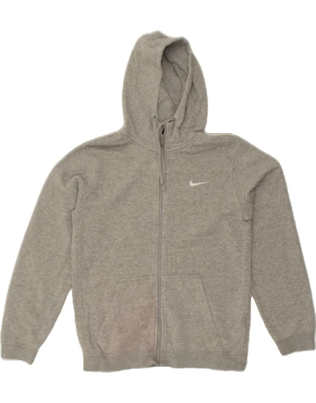NIKE Mens Zip Hoodie Sweater Small Grey Cotton Embroidered Appliqued Beaded