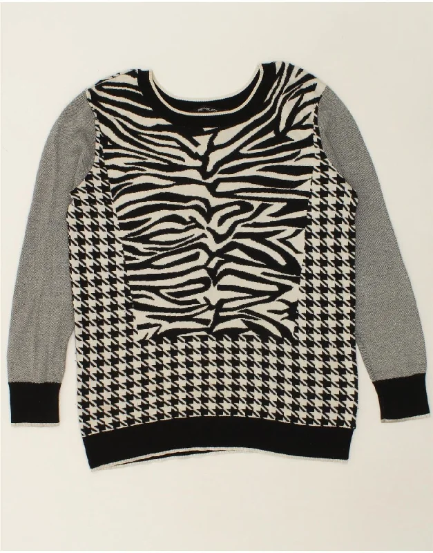 PENNY BLACK Womens Boat Neck Jumper Sweater UK 14 Large Grey Houndstooth Spandex Rayon Corduroy