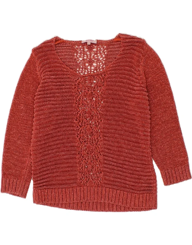PER UNA Womens 3/4 Sleeve Boat Neck Jumper Sweater UK 14 Medium Brown Embroidered Appliqued Beaded PER UNA Womens 3/4 Sleeve Boat Neck Jumper Sweater UK 14 Medium Brown Embroidered Appliqued Beaded