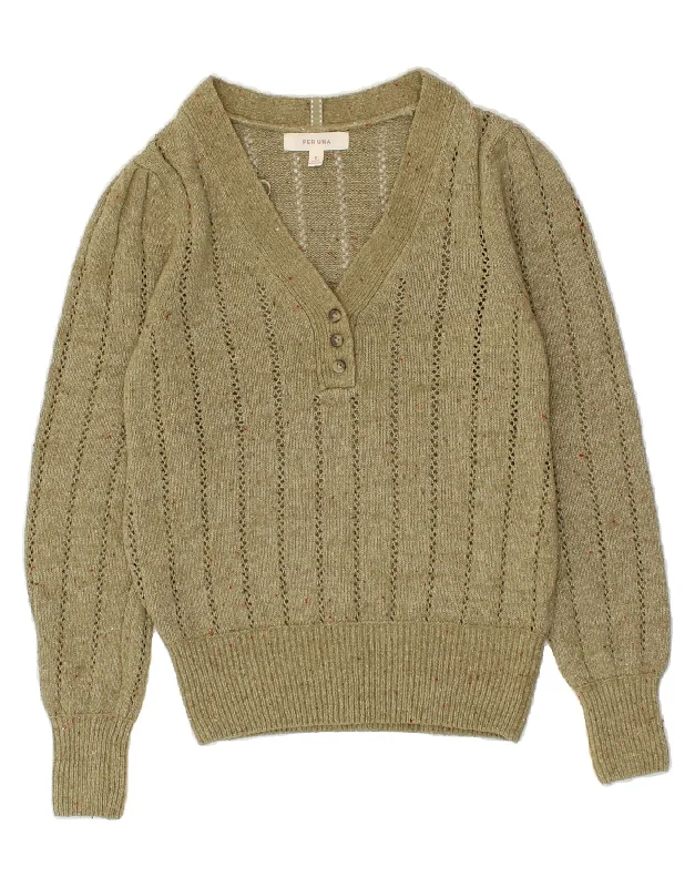 PER UNA Womens V-Neck Jumper Sweater UK 8 Small Green Cotton Solid Print Embellished PER UNA Womens V-Neck Jumper Sweater UK 8 Small Green Cotton Solid Print Embellished