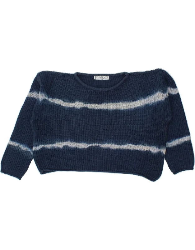 PINKO Womens Oversized Crop Boat Neck Jumper Sweater UK 18 XL Navy Blue Elasticated Padded Insulated PINKO Womens Oversized Crop Boat Neck Jumper Sweater UK 18 XL Navy Blue Elasticated Padded Insulated