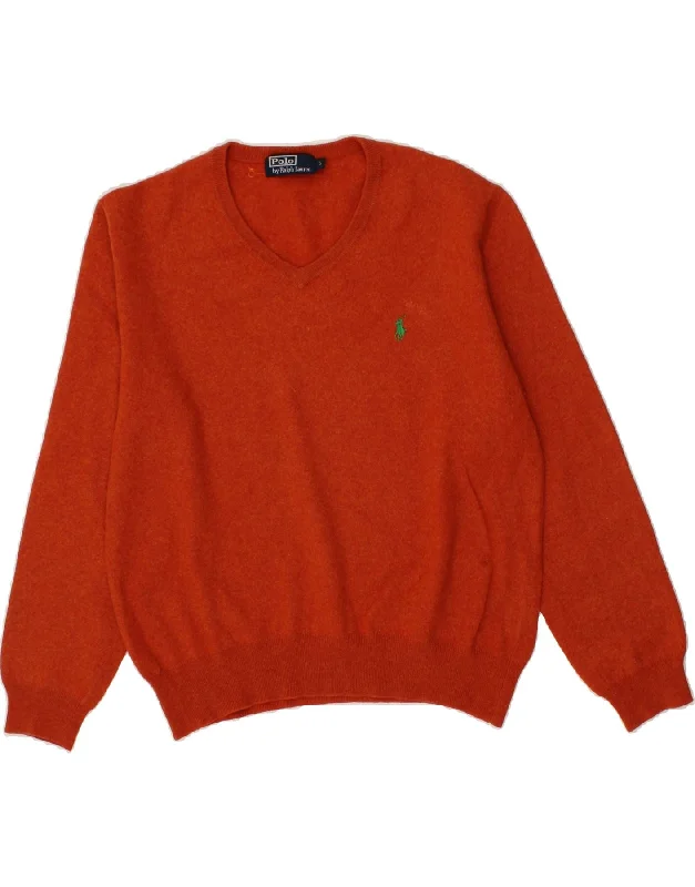 POLO RALPH LAUREN Womens V-Neck Jumper Sweater UK 16 Large Orange Zippered Buttoned Snapped POLO RALPH LAUREN Womens V-Neck Jumper Sweater UK 16 Large Orange Zippered Buttoned Snapped