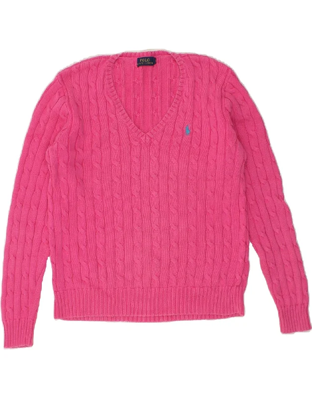 POLO RALPH LAUREN Womens V-Neck Jumper Sweater UK 16 Large Pink Cotton Modern Contemporary Chic POLO RALPH LAUREN Womens V-Neck Jumper Sweater UK 16 Large Pink Cotton Modern Contemporary Chic