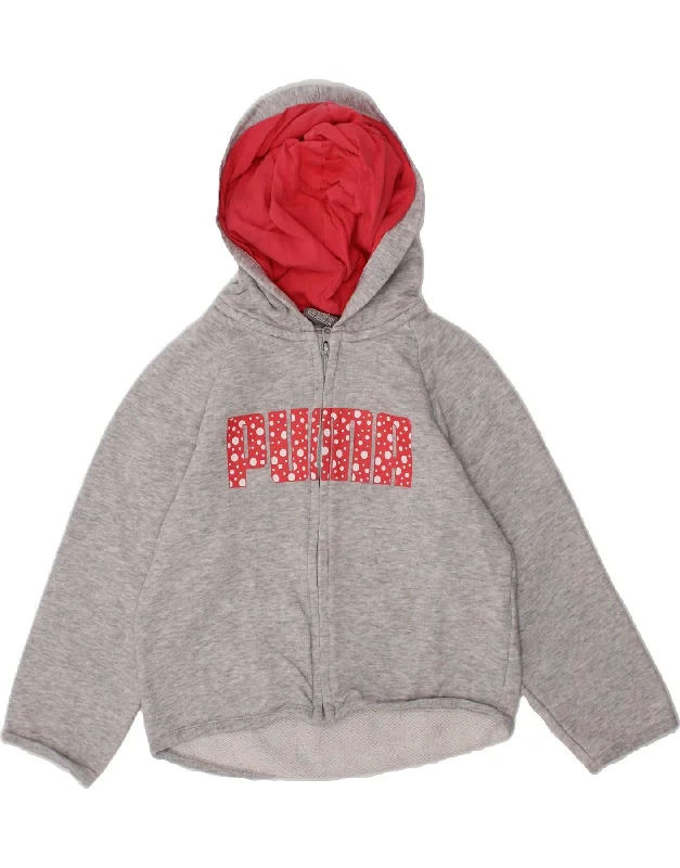 PUMA Girls Graphic Zip Hoodie Sweater 3-4 Years Grey Cotton Knit Fabric Woven Fabric Fleece Fabric PUMA Girls Graphic Zip Hoodie Sweater 3-4 Years Grey Cotton Knit Fabric Woven Fabric Fleece Fabric