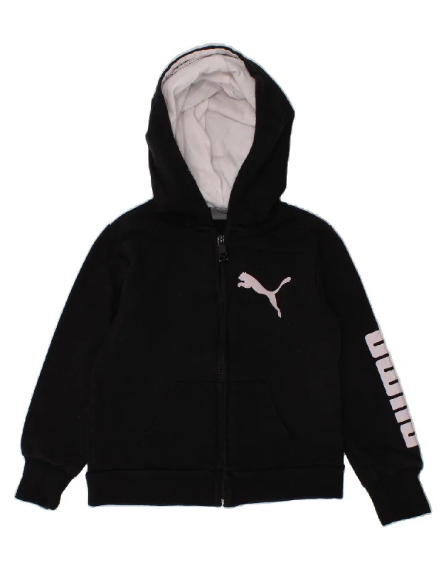 PUMA Girls Graphic Zip Hoodie Sweater 4-5 Years Black Cotton Bright Pastel Dark